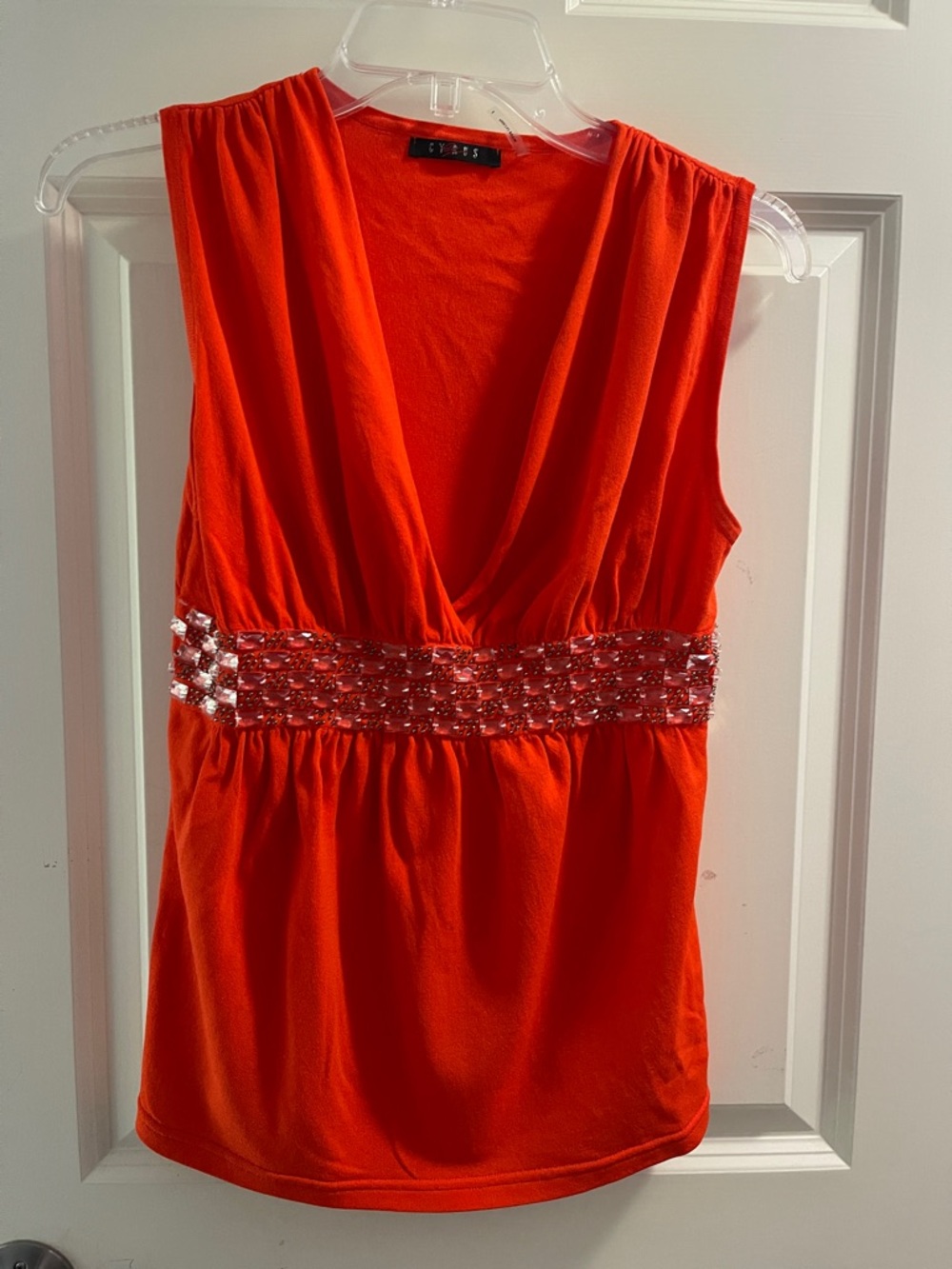 Cyrus Orange Sleeveless V-Neck Crystal Waist size M Top